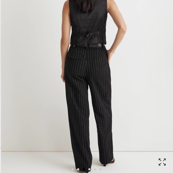 Madewell Cargo Pants in Pinstripe N0081 High Rise Pleated Waist Wool Blend US 10 - Picture 3 of 10